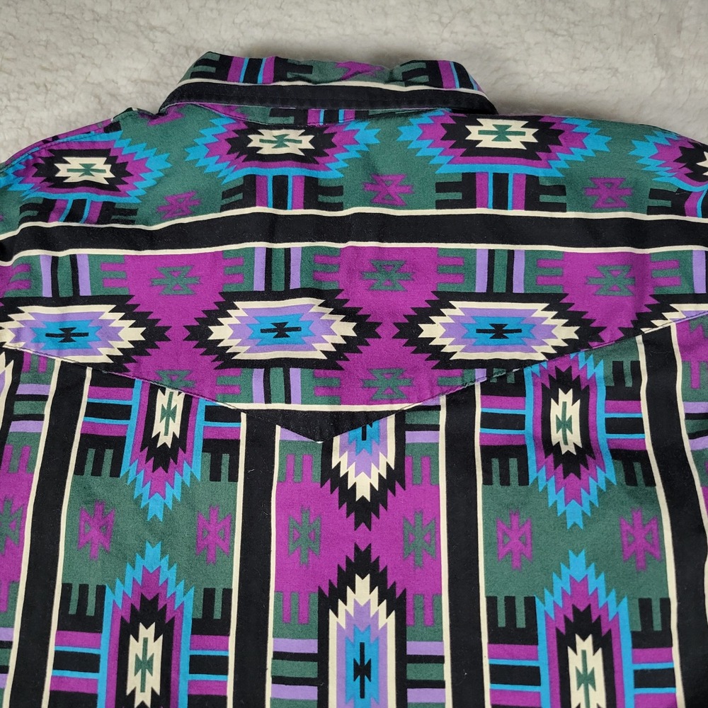 Vintage Roper Mens L Southwestern Geometric Western Button Dwn Shirt Purple Teal - Picture 8 of 12